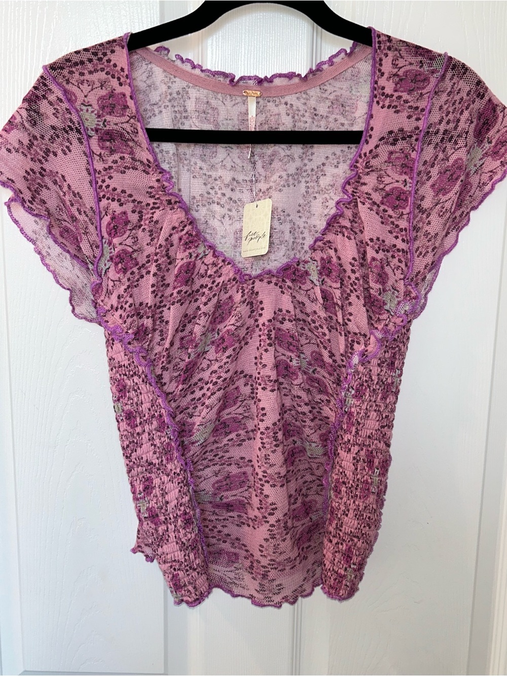 Free People Lavender Floral Mesh Top